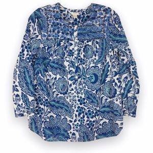 JCrew Womens Size XXS‎ Blue White Embroidered Floral Boho Top Shirt Blouse
